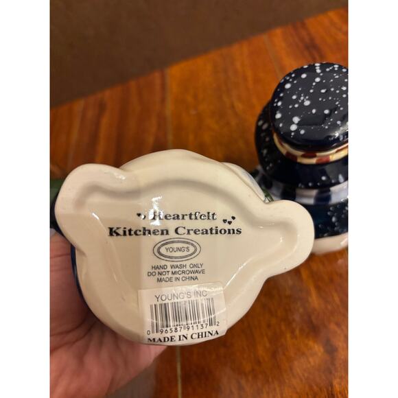 Vintage Heartfelt Kitchen Creations Snowman Blue Cream And Sugar Set Christmas - Picture 5 of 9